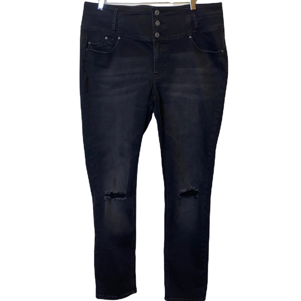 Ashley Steward Sz 18 High Waist 3 Buttons Black Distress Jeans